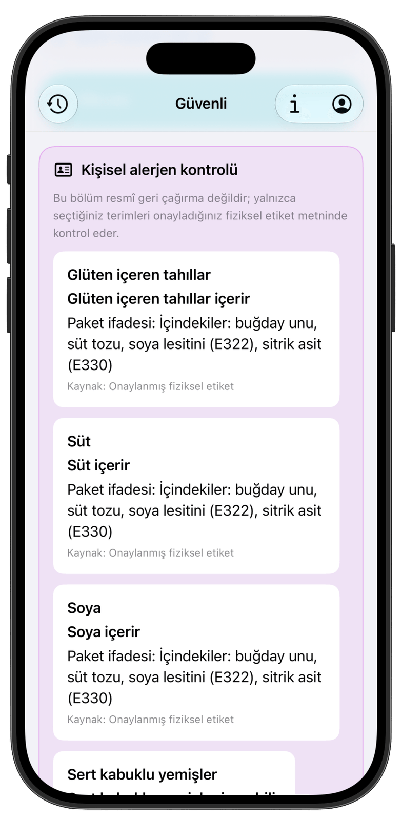 Güvenli uygulamasında fiziksel etiketten doğrulanmış alerjen kanıtı